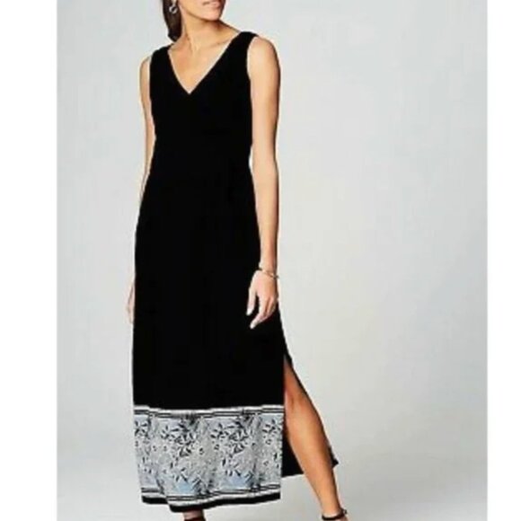 NWT J. Jill Wearever Collection Havana Dress Faux Wrap Black Floral Maxi S NEW - Picture 1 of 14